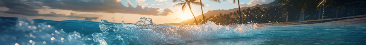 Ocean waves at sunset with palm trees illustrating nostalgic scent-triggered beach memories